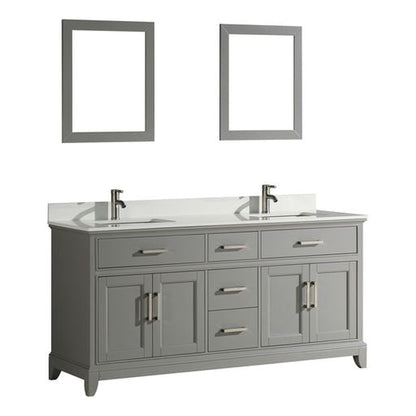 Vanity Art Genoa 72" Double Gray Freestanding Modern Bathroom Vanity Set With Super White Engineered Marble Top, White Ceramic Sink, Backsplash and 2 Mirrors