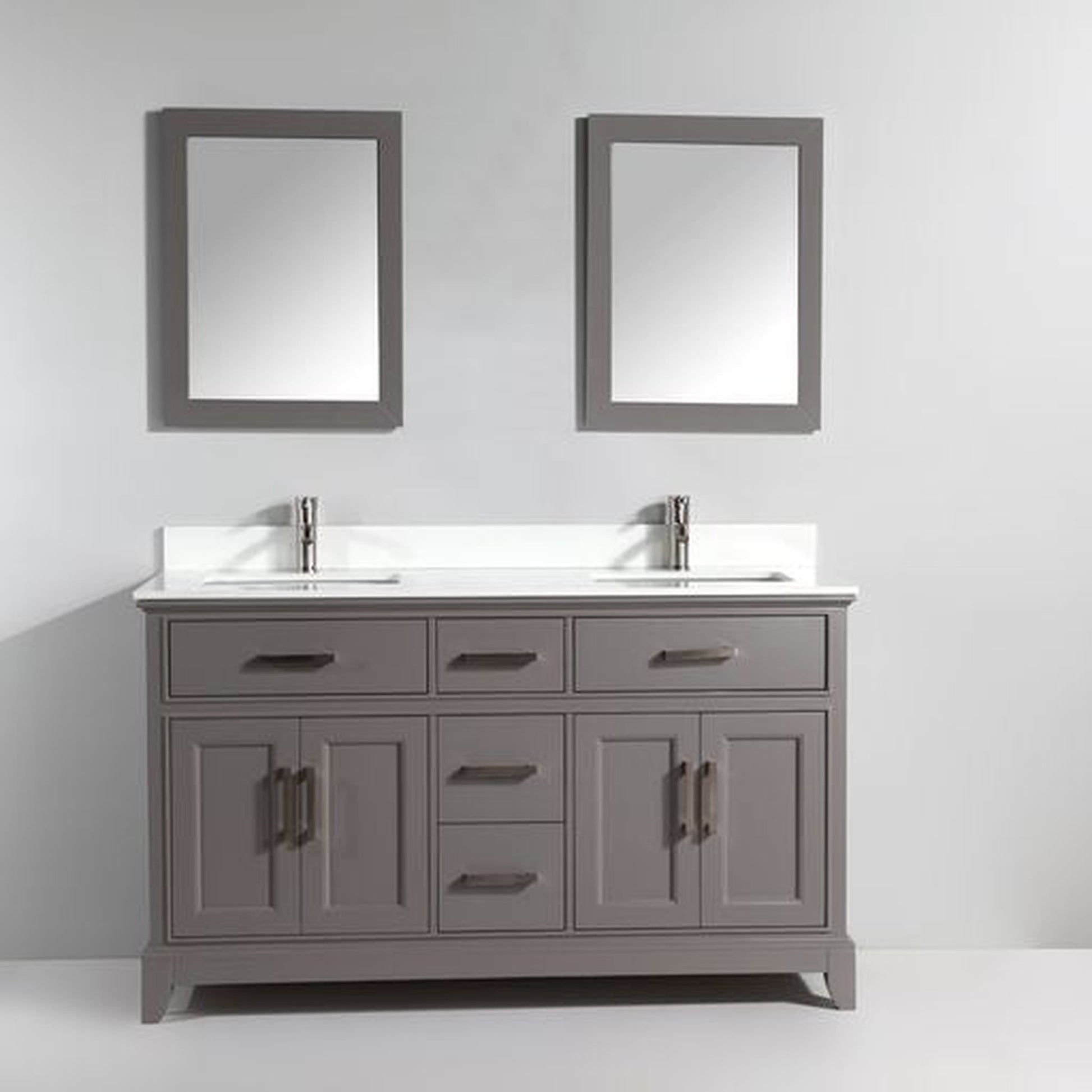 Vanity Art Genoa 72" Double Gray Freestanding Modern Bathroom Vanity Set With Super White Engineered Marble Top, White Ceramic Sink, Backsplash and 2 Mirrors