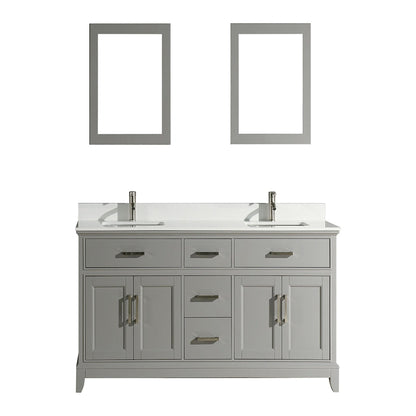 Vanity Art Genoa 72" Double Gray Freestanding Modern Bathroom Vanity Set With Super White Engineered Marble Top, White Ceramic Sink, Backsplash and 2 Mirrors