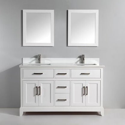 Vanity Art Genoa 72" Double White Freestanding Modern Bathroom Vanity Set With Super White Engineered Marble Top, White Ceramic Sink, Backsplash and 2 Mirrors