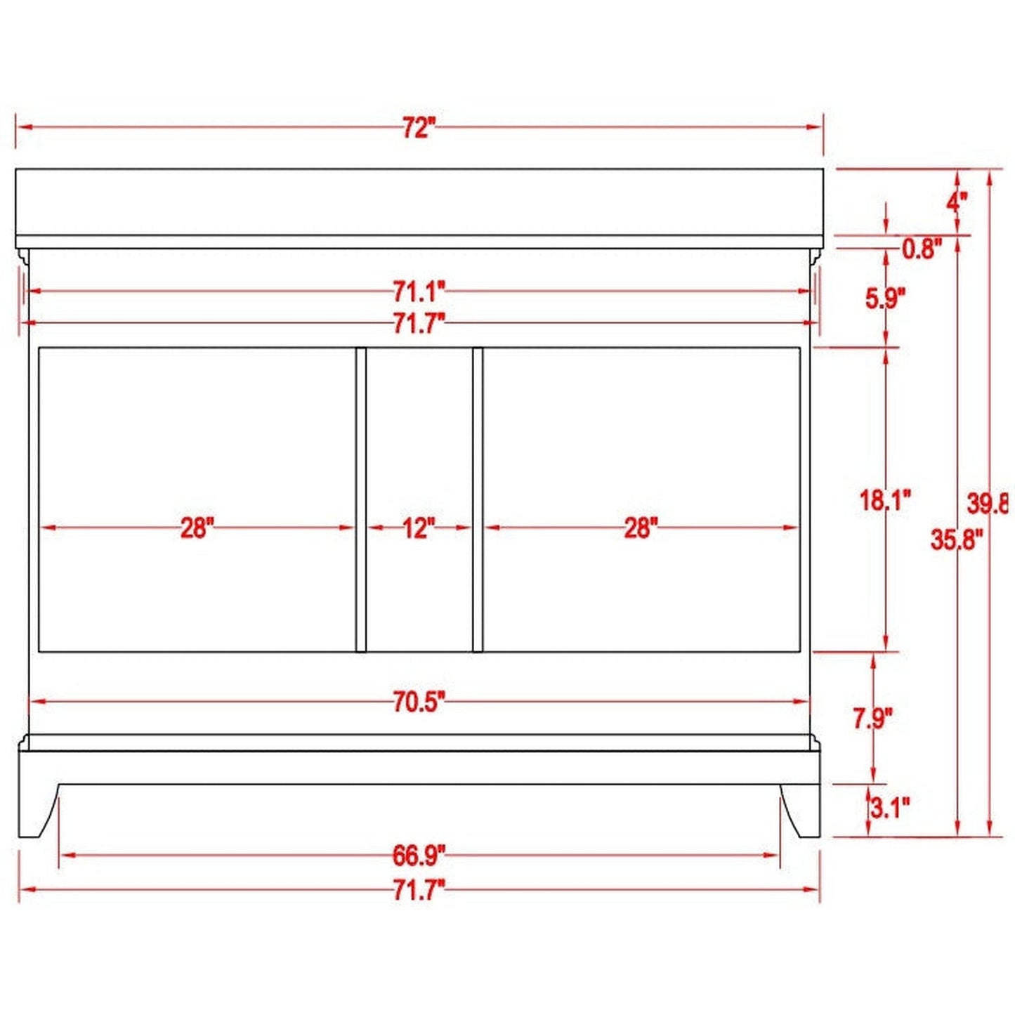 Vanity Art Genoa 72" Double White Freestanding Modern Bathroom Vanity Set With Super White Engineered Marble Top, White Ceramic Sink, Backsplash and 2 Mirrors