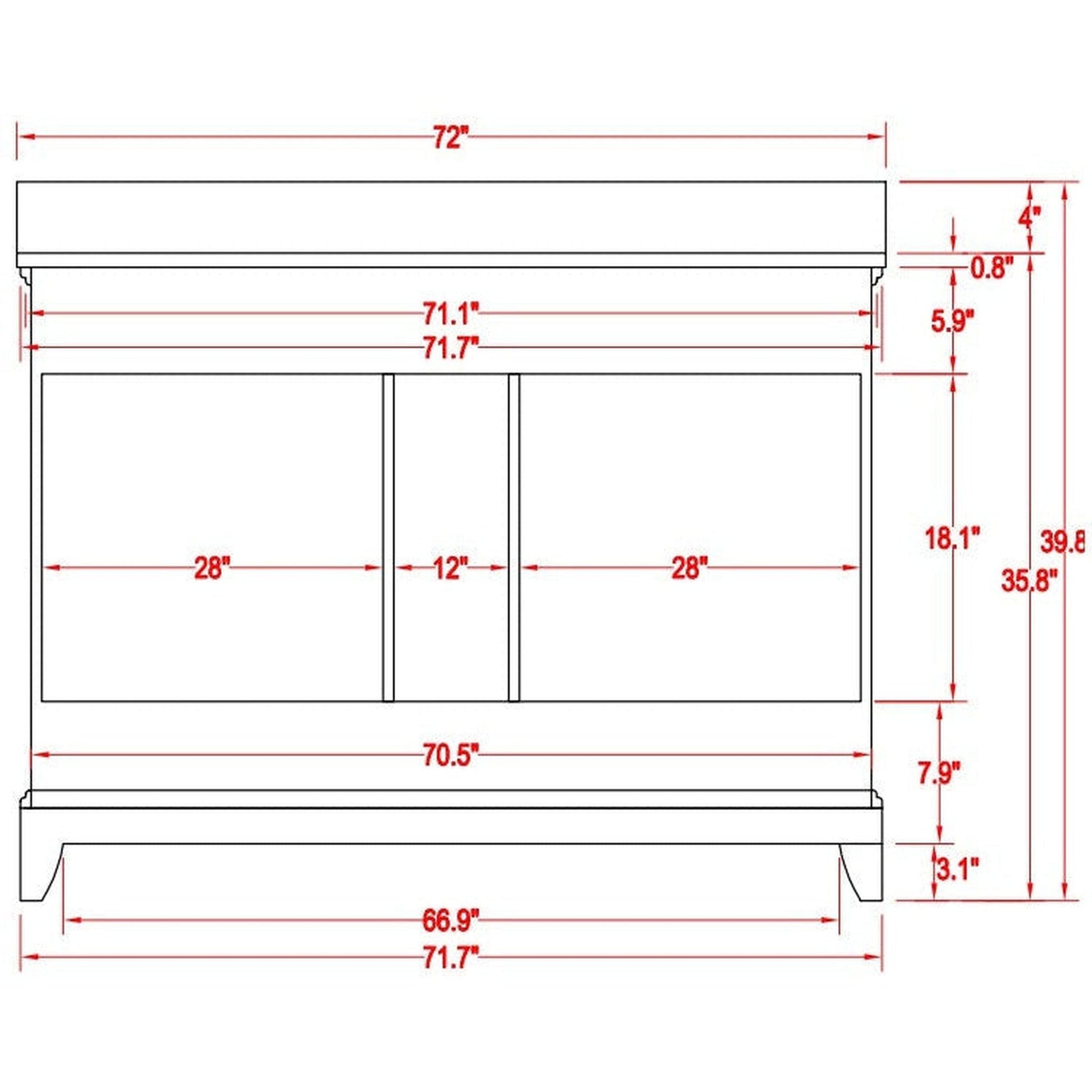 Vanity Art Genoa 72" Double White Freestanding Modern Bathroom Vanity Set With Super White Engineered Marble Top, White Ceramic Sink, Backsplash and 2 Mirrors