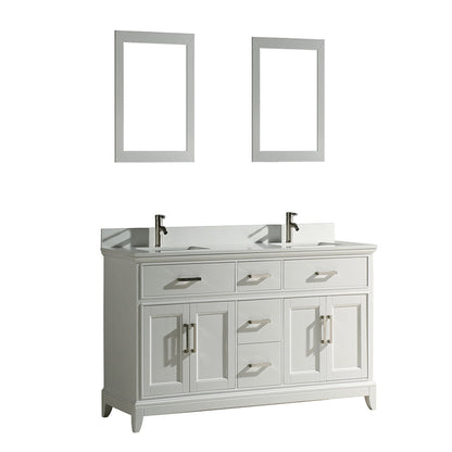 Vanity Art Genoa 72" Double White Freestanding Modern Bathroom Vanity Set With Super White Engineered Marble Top, White Ceramic Sink, Backsplash and 2 Mirrors