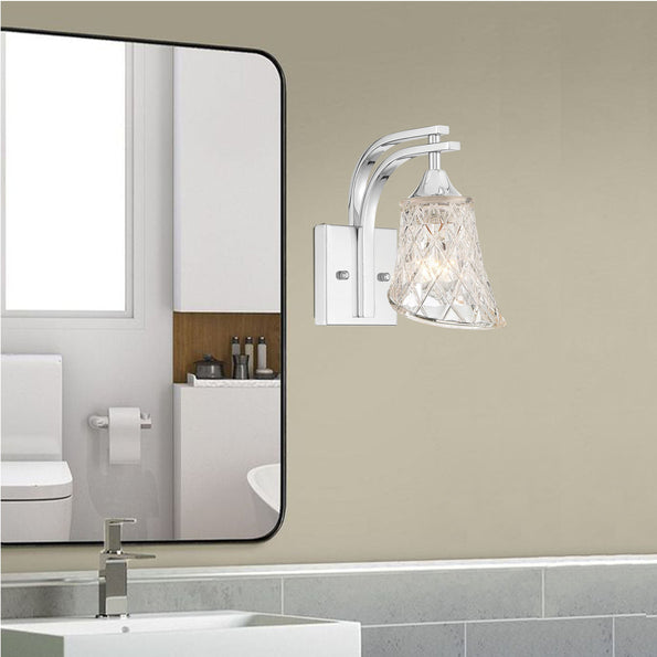 Vanity Art Polished Chrome Frame and Clear Glass Shade 1-Light Dimmable Armed Sconce