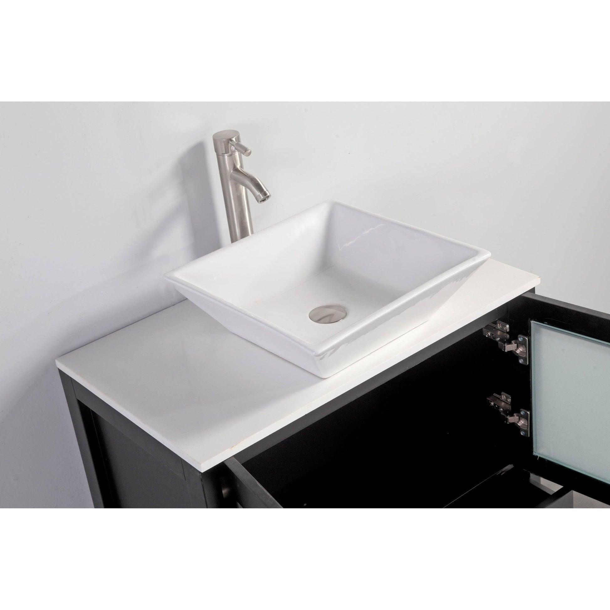 Vanity Art Ravenna 24" Single Espresso Freestanding Vanity Set With White Engineered Marble Top, Ceramic Vessel Sink and Mirror