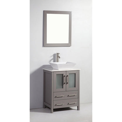 Vanity Art Ravenna 24" Single Gray Freestanding Vanity Set With White Engineered Marble Top, Ceramic Vessel Sink and Mirror