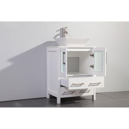 Vanity Art Ravenna 24" Single White Freestanding Vanity Set With White Engineered Marble Top, Ceramic Vessel Sink and Mirror