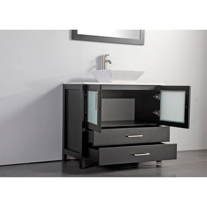 Vanity Art Ravenna 36" Single Espresso Freestanding Vanity Set With White Engineered Marble Top, Ceramic Vessel Sink and Mirror