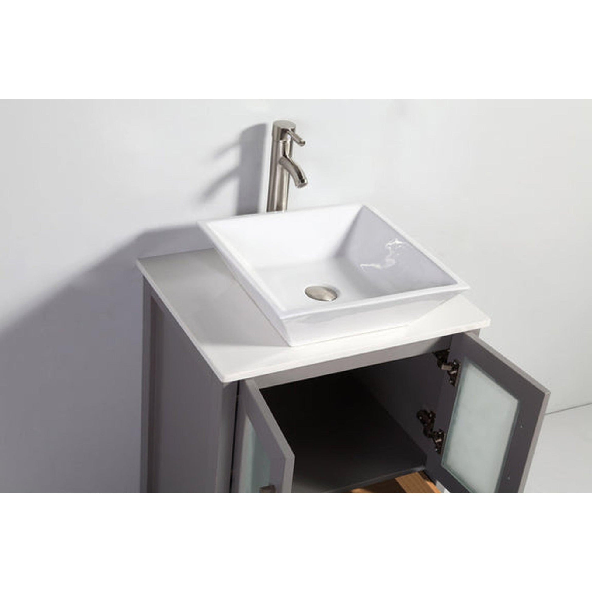 Vanity Art Ravenna 36" Single Gray Freestanding Vanity Set With White Engineered Marble Top, Ceramic Vessel Sink, 1 Side Cabinet and Mirror