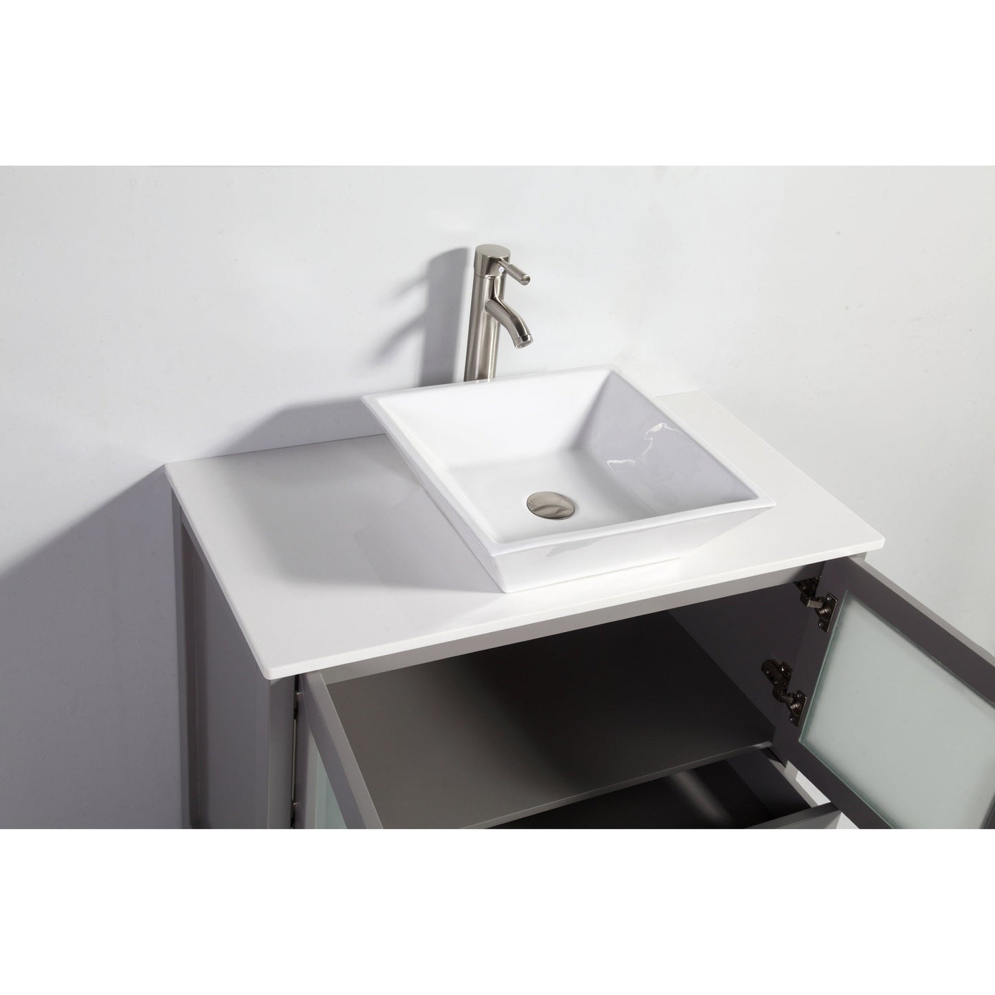 Vanity Art Ravenna 36" Single Gray Freestanding Vanity Set With White Engineered Marble Top, Ceramic Vessel Sink and Mirror