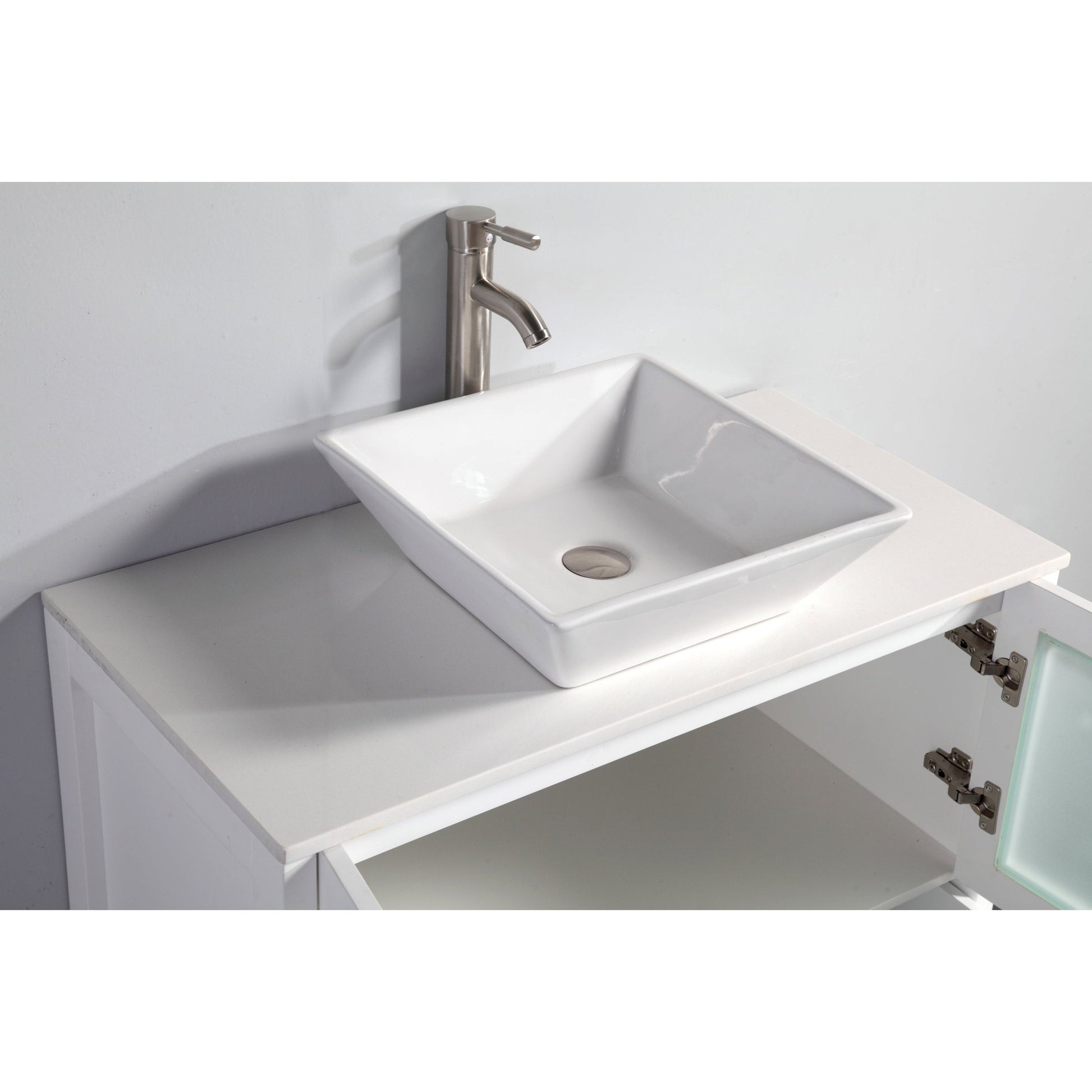 Vanity Art Ravenna 36" Single White Freestanding Vanity Set With White Engineered Marble Top, Ceramic Vessel Sink and Mirror