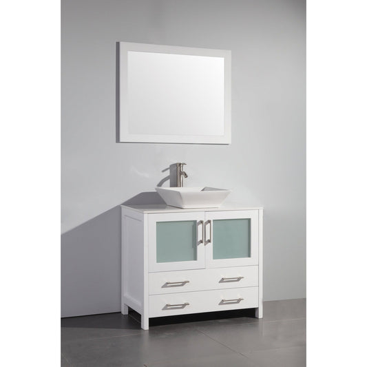 Vanity Art Ravenna 36" Single White Freestanding Vanity Set With White Engineered Marble Top, Ceramic Vessel Sink and Mirror