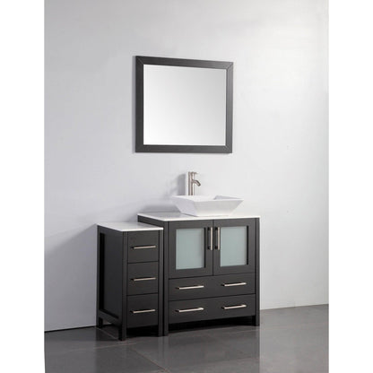 Vanity Art Ravenna 42" Single Espresso Freestanding Vanity Set With White Engineered Marble Top, Ceramic Vessel Sink, 1 Side Cabinet and Mirror