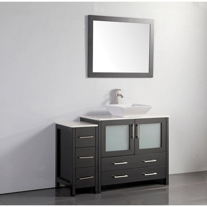 Vanity Art Ravenna 48" Single Espresso Freestanding Vanity Set With White Engineered Marble Top, Ceramic Vessel Sink, 1 Side Cabinet and Mirror