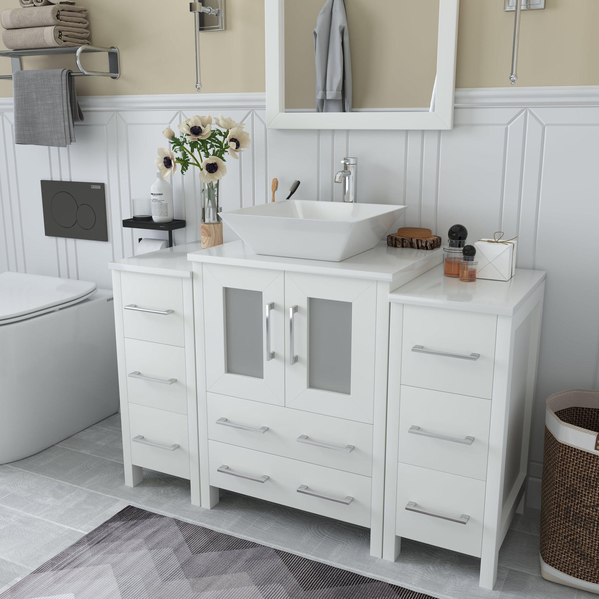 Vanity Art Ravenna 48" Single White Freestanding Vanity Set With White