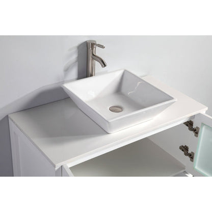 Vanity Art Ravenna 54" Single White Freestanding Vanity Set With White Engineered Marble Top, Ceramic Vessel Sink, 2 Side Cabinets and 1 Mirror