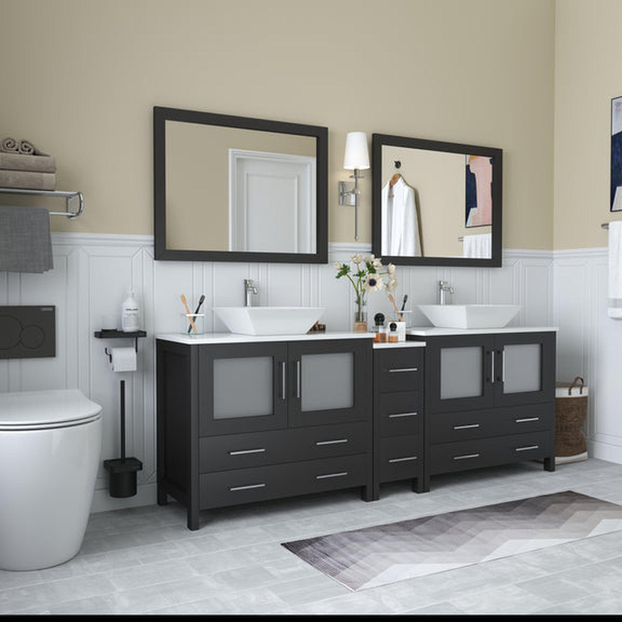 Vanity Art Ravenna 84" Double Espresso Freestanding Vanity Set With Wh