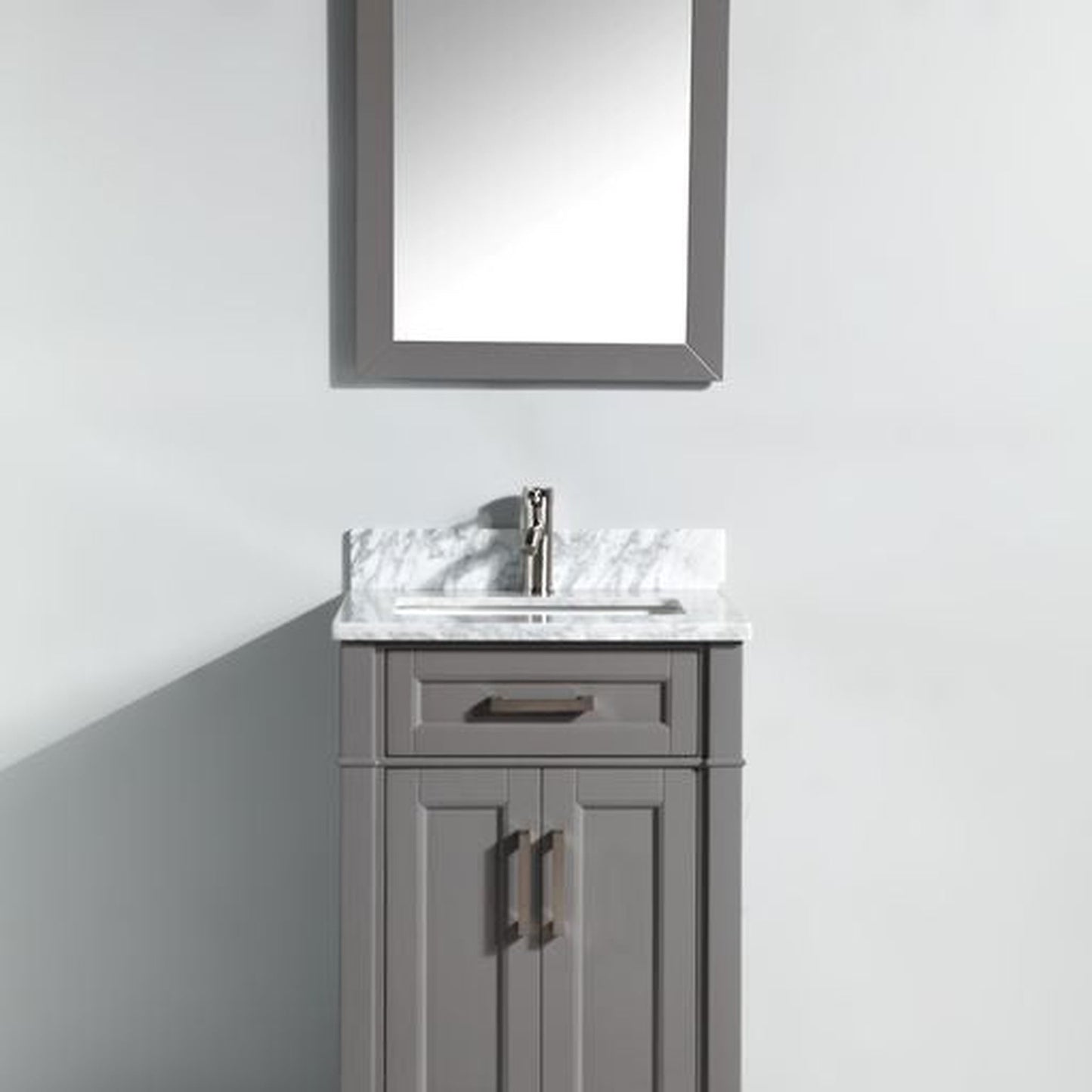 Vanity Art Savona 24" Single Gray Freestanding Modern Bathroom Vanity Set With Carrara Marble Top, Undermount Ceramic Sink, 1 Dovetail Drawer Cabinet, Backsplash and Mirror