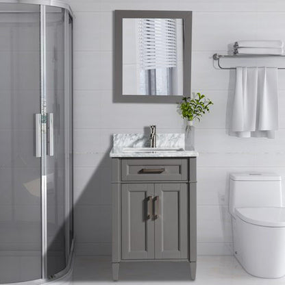 Vanity Art Savona 24" Single Gray Freestanding Modern Bathroom Vanity Set With Carrara Marble Top, Undermount Ceramic Sink, 1 Dovetail Drawer Cabinet, Backsplash and Mirror