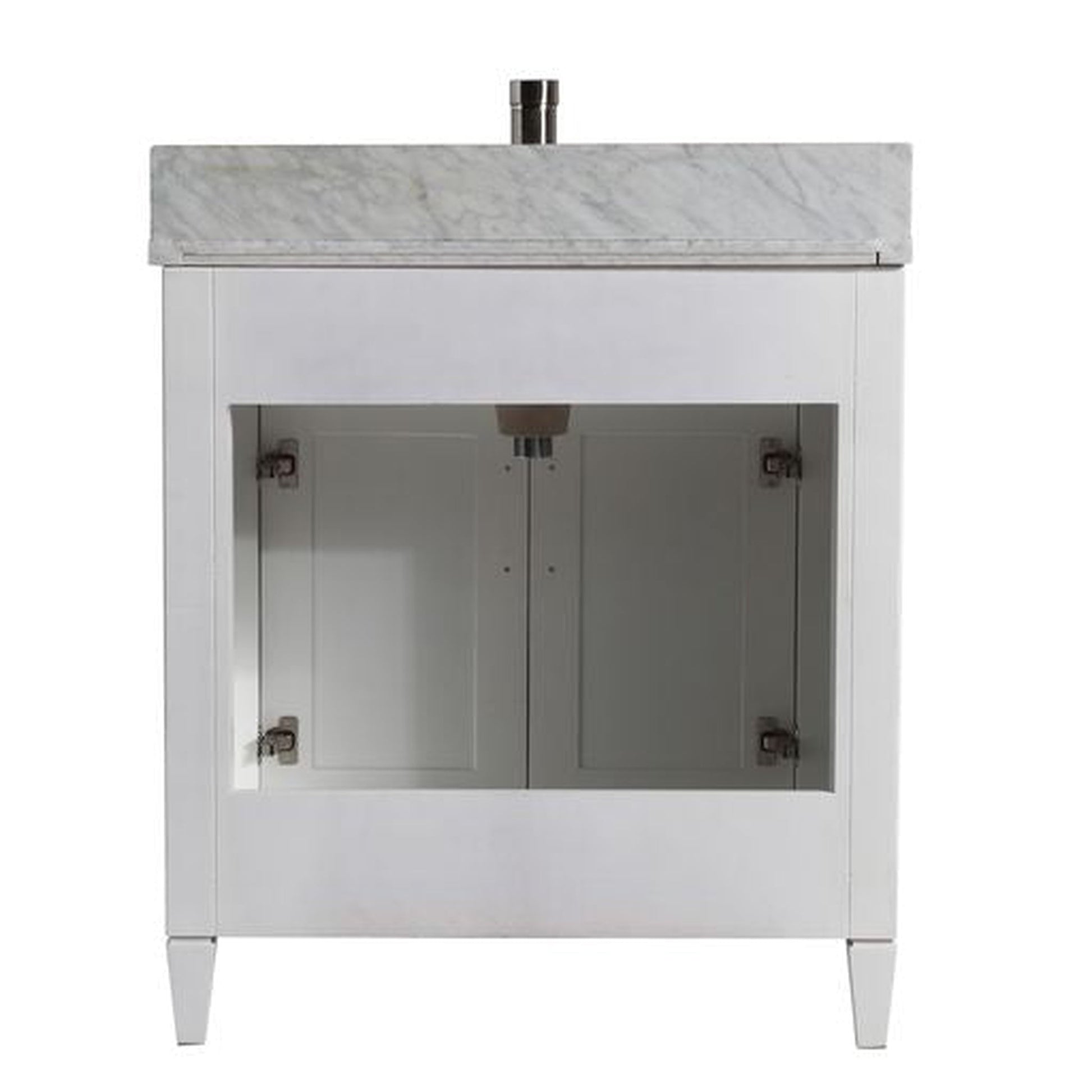 Vanity Art Savona 24" Single White Freestanding Modern Bathroom Vanity Set With Carrara Marble Top, Undermount Ceramic Sink, 1 Dovetail Drawer Cabinet, Backsplash and Mirror