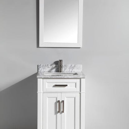 Vanity Art Savona 24" Single White Freestanding Modern Bathroom Vanity Set With Carrara Marble Top, Undermount Ceramic Sink, 1 Dovetail Drawer Cabinet, Backsplash and Mirror