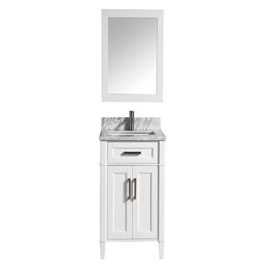 Vanity Art Savona 24" Single White Freestanding Modern Bathroom Vanity Set With Carrara Marble Top, Undermount Ceramic Sink, 1 Dovetail Drawer Cabinet, Backsplash and Mirror