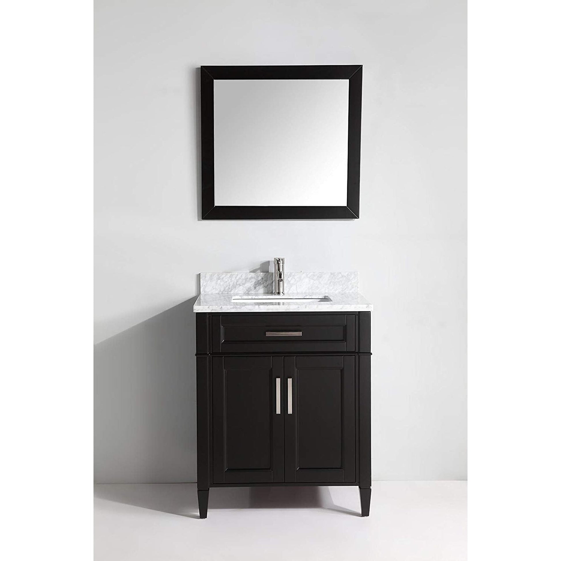 Vanity Art Savona 30" Single Espresso Freestanding Modern Bathroom Vanity Set With Carrara Marble Top, Undermount Ceramic Sink, 1 Dovetail Drawer Cabinet, Backsplash and Mirror
