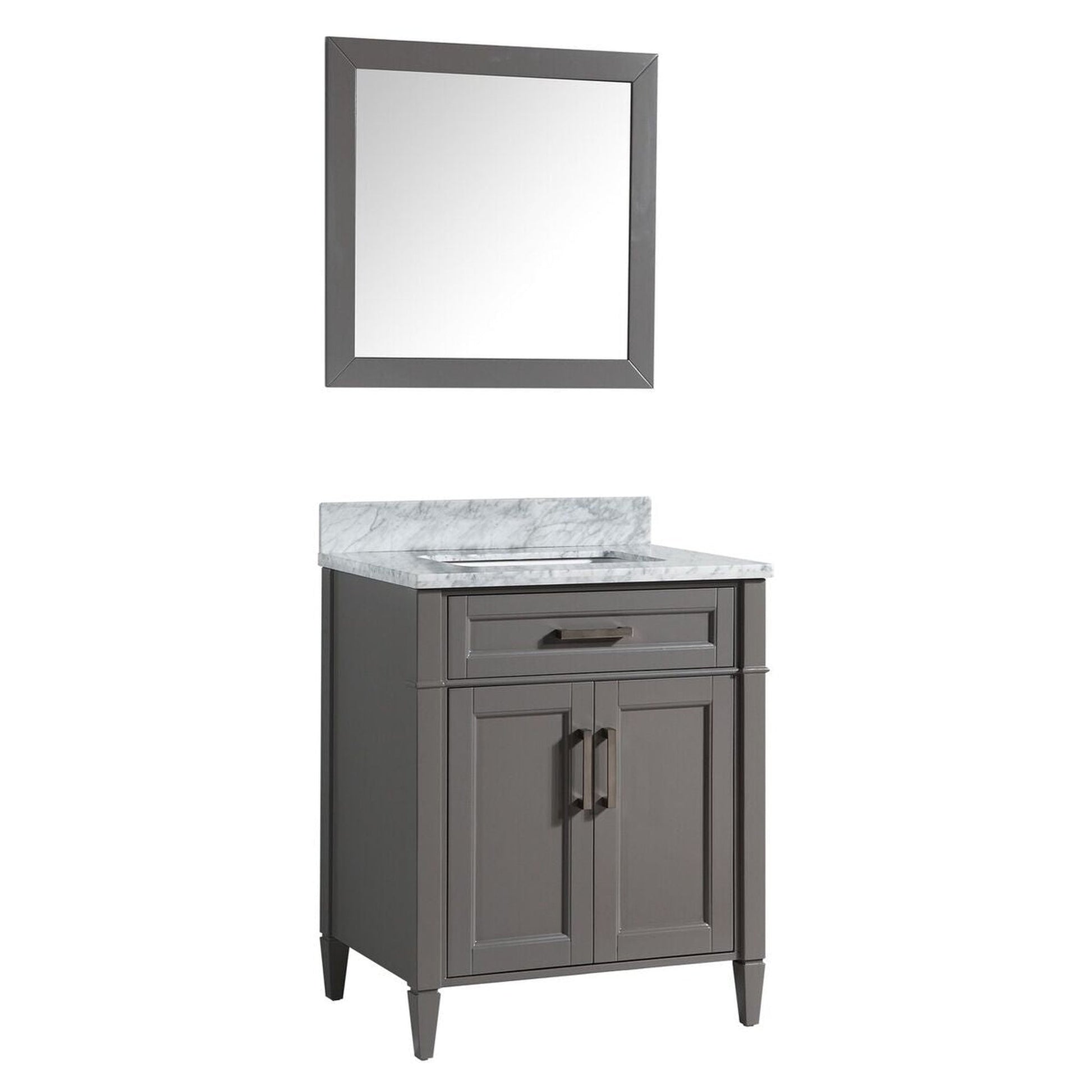 Vanity Art Savona 30" Single Gray Freestanding Modern Bathroom Vanity Set With Carrara Marble Top, Undermount Ceramic Sink, 1 Dovetail Drawer Cabinet, Backsplash and Mirror