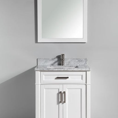 Vanity Art Savona 30" Single White Freestanding Modern Bathroom Vanity Set With Carrara Marble Top, Undermount Ceramic Sink, 1 Dovetail Drawer Cabinet, Backsplash and Mirror