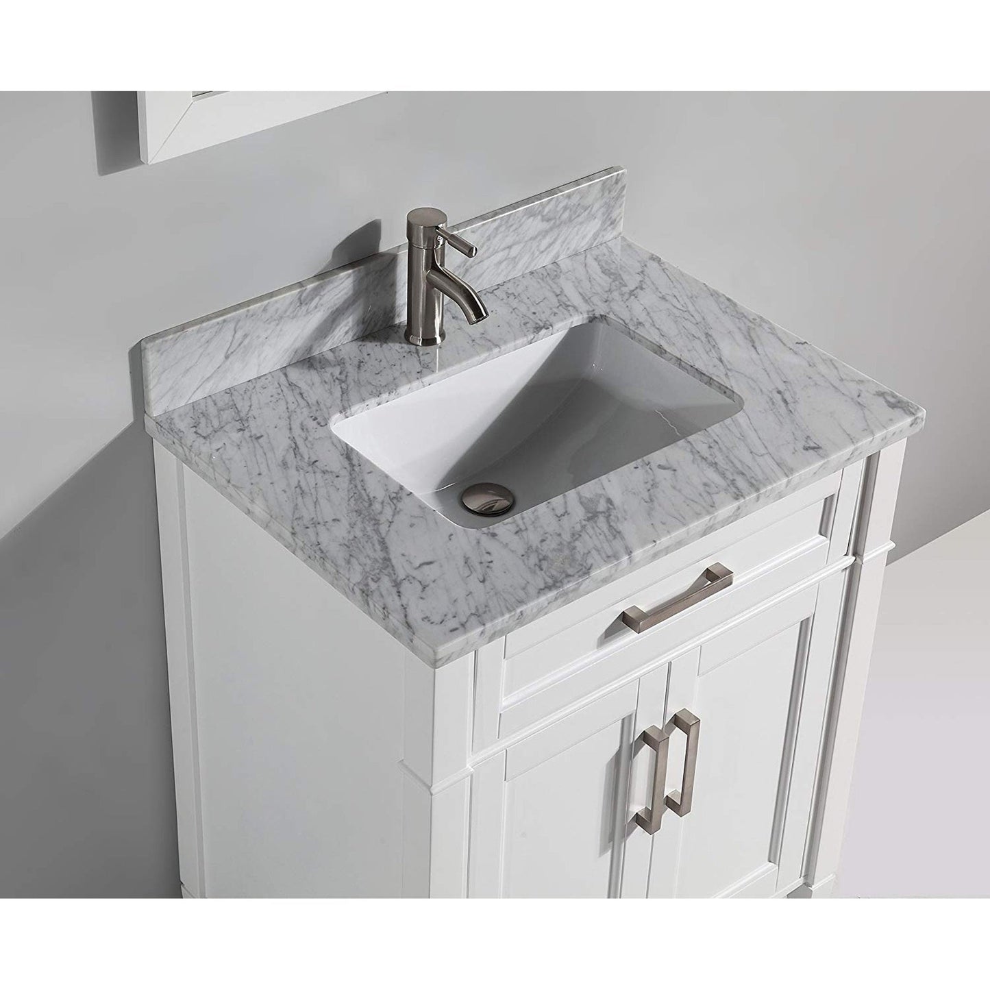 Vanity Art Savona 30" Single White Freestanding Modern Bathroom Vanity Set With Carrara Marble Top, Undermount Ceramic Sink, 1 Dovetail Drawer Cabinet, Backsplash and Mirror