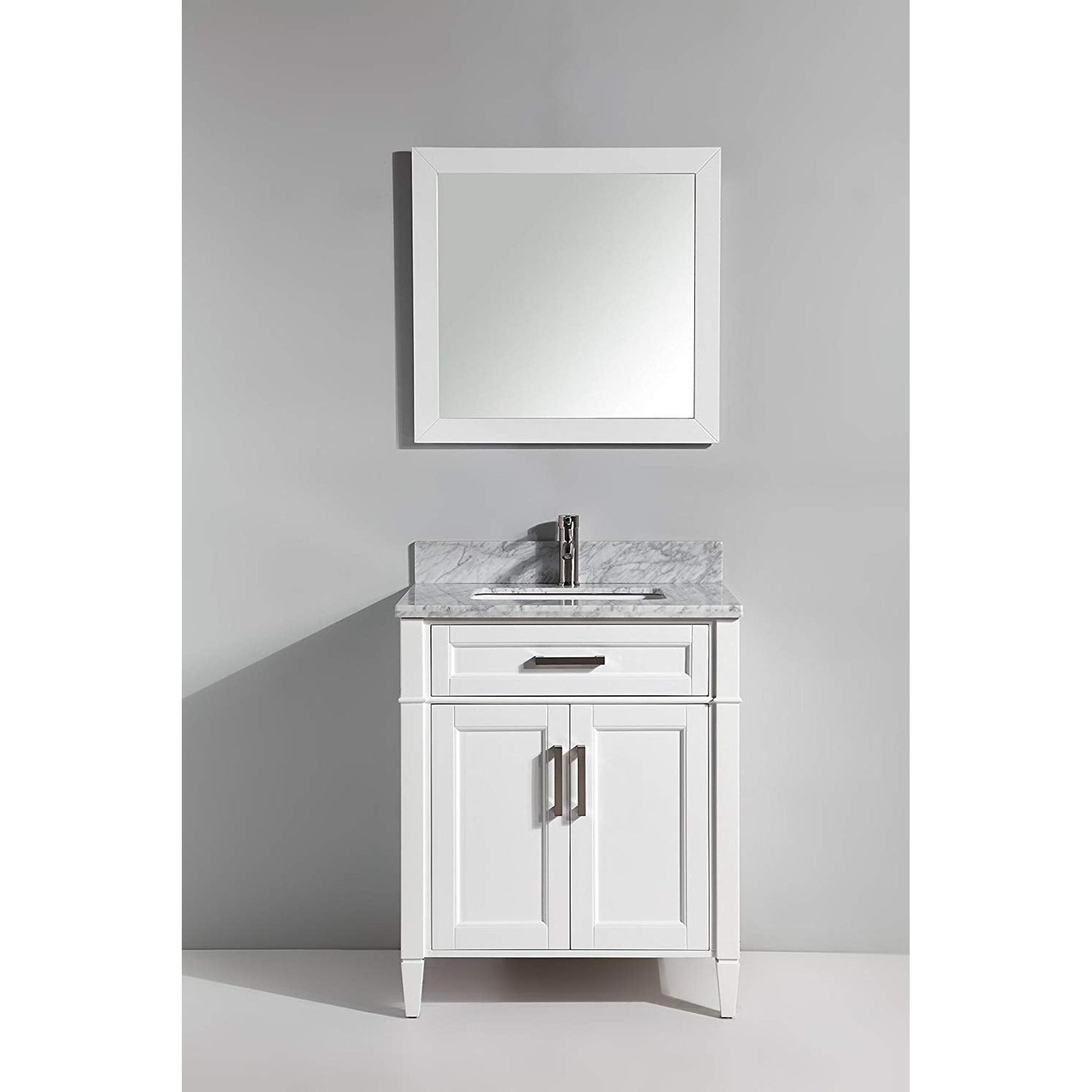 Vanity Art Savona 30" Single White Freestanding Modern Bathroom Vanity Set With Carrara Marble Top, Undermount Ceramic Sink, 1 Dovetail Drawer Cabinet, Backsplash and Mirror