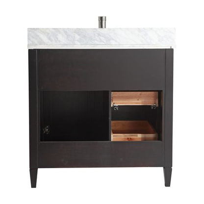 Vanity Art Savona 36" Single Espresso Freestanding Modern Bathroom Vanity Set With Carrara Marble Top, Undermount Ceramic Sink, 3 Dovetail Drawer Cabinet, Backsplash and Mirror