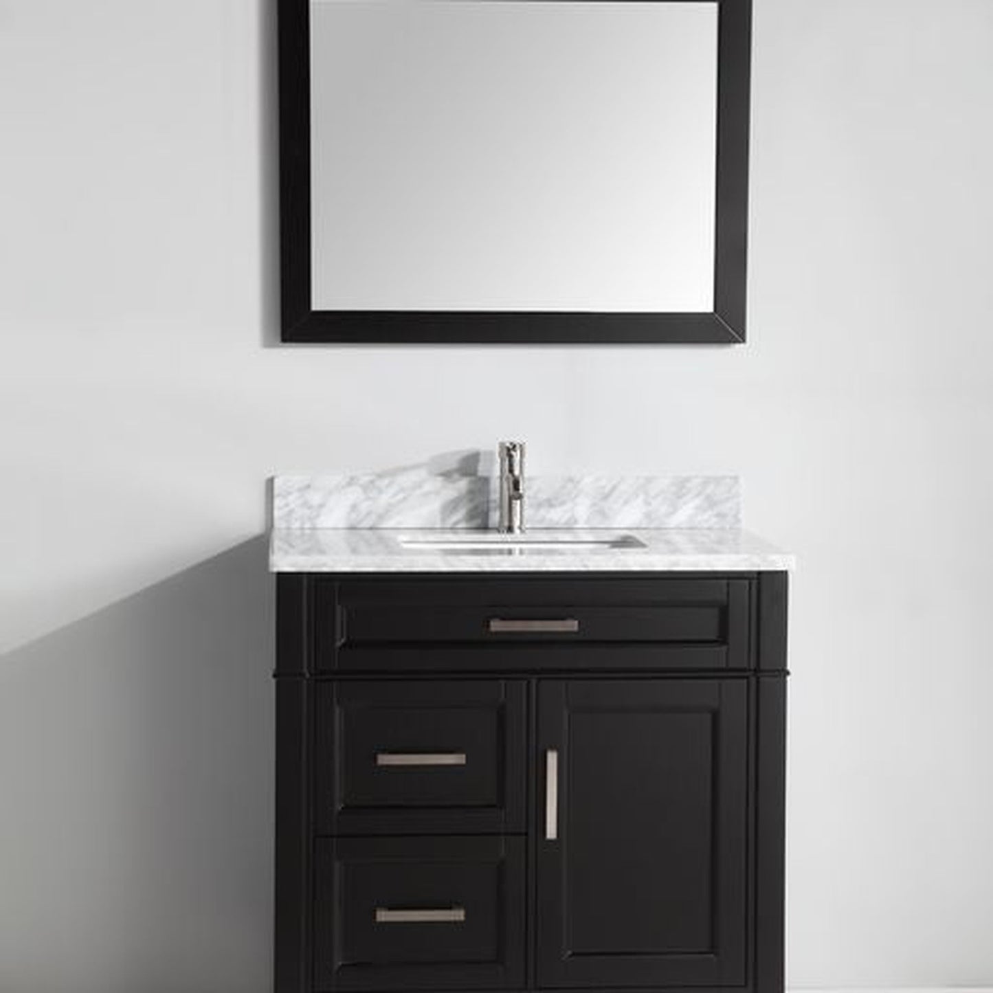 Vanity Art Savona 36" Single Espresso Freestanding Modern Bathroom Vanity Set With Carrara Marble Top, Undermount Ceramic Sink, 3 Dovetail Drawer Cabinet, Backsplash and Mirror