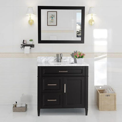 Vanity Art Savona 36" Single Espresso Freestanding Modern Bathroom Vanity Set With Carrara Marble Top, Undermount Ceramic Sink, 3 Dovetail Drawer Cabinet, Backsplash and Mirror