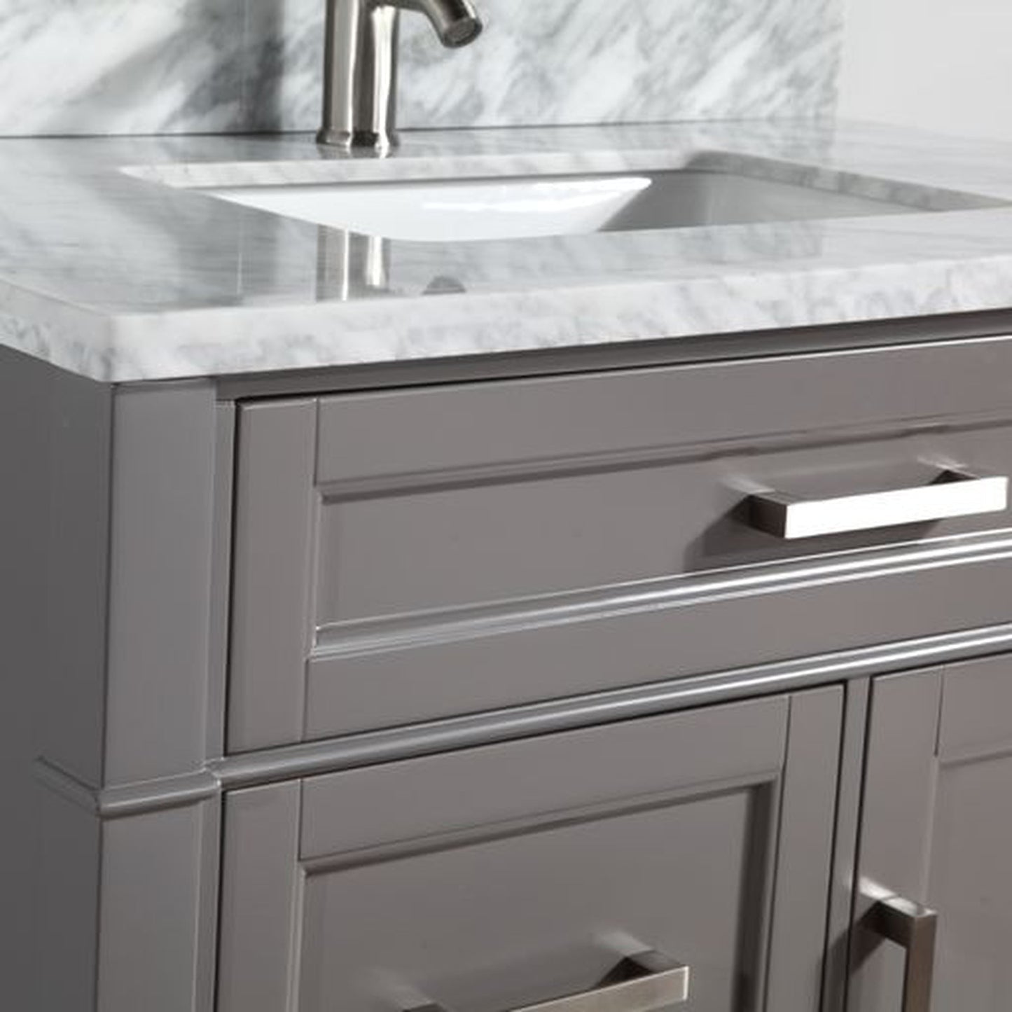 Vanity Art Savona 36" Single Gray Freestanding Modern Bathroom Vanity Set in Carrara Marble Stone Top With Undermount Ceramic Sink, 3 Dovetail Drawer Cabinet, Backsplash and Mirror