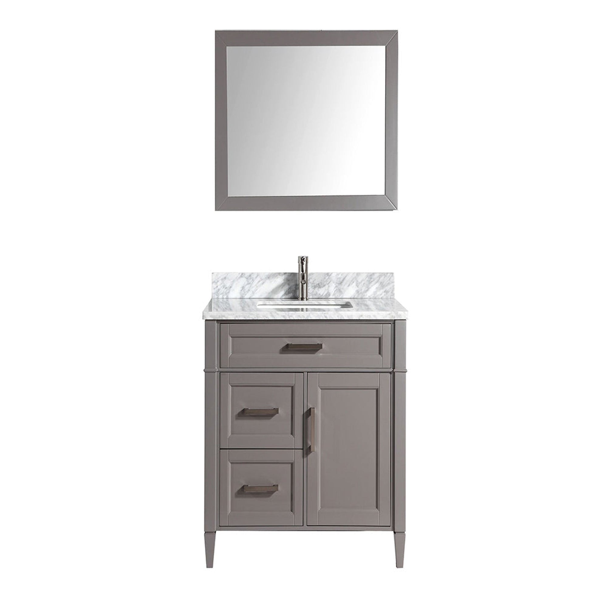 Vanity Art Savona 36" Single Gray Freestanding Modern Bathroom Vanity Set in Carrara Marble Stone Top With Undermount Ceramic Sink, 3 Dovetail Drawer Cabinet, Backsplash and Mirror