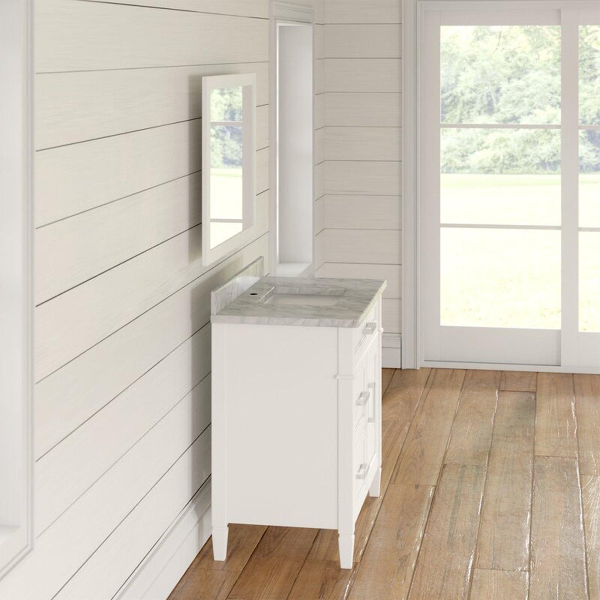 Vanity Art Savona 36" Single White Freestanding Modern Bathroom Vanity Set With Carrara Marble Top, Undermount Ceramic Sink, 3 Dovetail Drawer Cabinet, Backsplash and Mirror