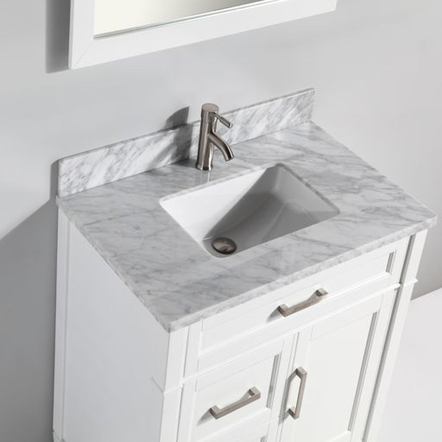 Vanity Art Savona 36" Single White Freestanding Modern Bathroom Vanity Set With Carrara Marble Top, Undermount Ceramic Sink, 3 Dovetail Drawer Cabinet, Backsplash and Mirror