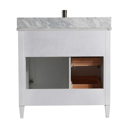 Vanity Art Savona 36" Single White Freestanding Modern Bathroom Vanity Set With Carrara Marble Top, Undermount Ceramic Sink, 3 Dovetail Drawer Cabinet, Backsplash and Mirror