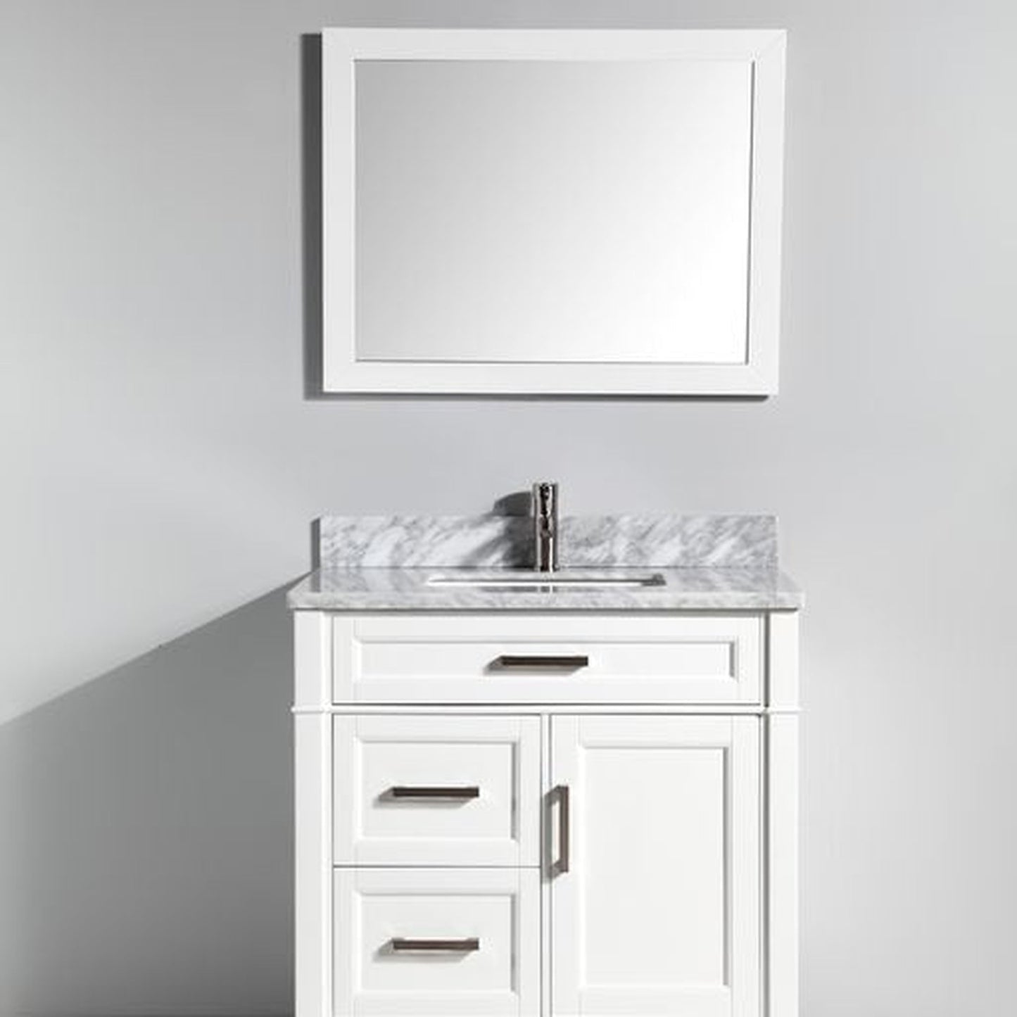 Vanity Art Savona 36" Single White Freestanding Modern Bathroom Vanity Set With Carrara Marble Top, Undermount Ceramic Sink, 3 Dovetail Drawer Cabinet, Backsplash and Mirror