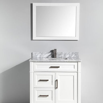 Vanity Art Savona 36" Single White Freestanding Modern Bathroom Vanity Set With Carrara Marble Top, Undermount Ceramic Sink, 3 Dovetail Drawer Cabinet, Backsplash and Mirror