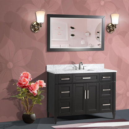 Vanity Art Savona 48" Single Espresso Freestanding Modern Bathroom Vanity Set With Carrara Marble Top, Undermount Ceramic Sink, 7 Dovetail Drawer Cabinet, Backsplash and Mirror