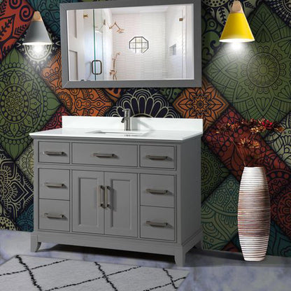 Vanity Art Savona 48" Single Gray Freestanding Modern Bathroom Vanity Set With Carrara Marble Top, Undermount Ceramic Sink, 7 Dovetail Drawer Cabinet, Backsplash and Mirror