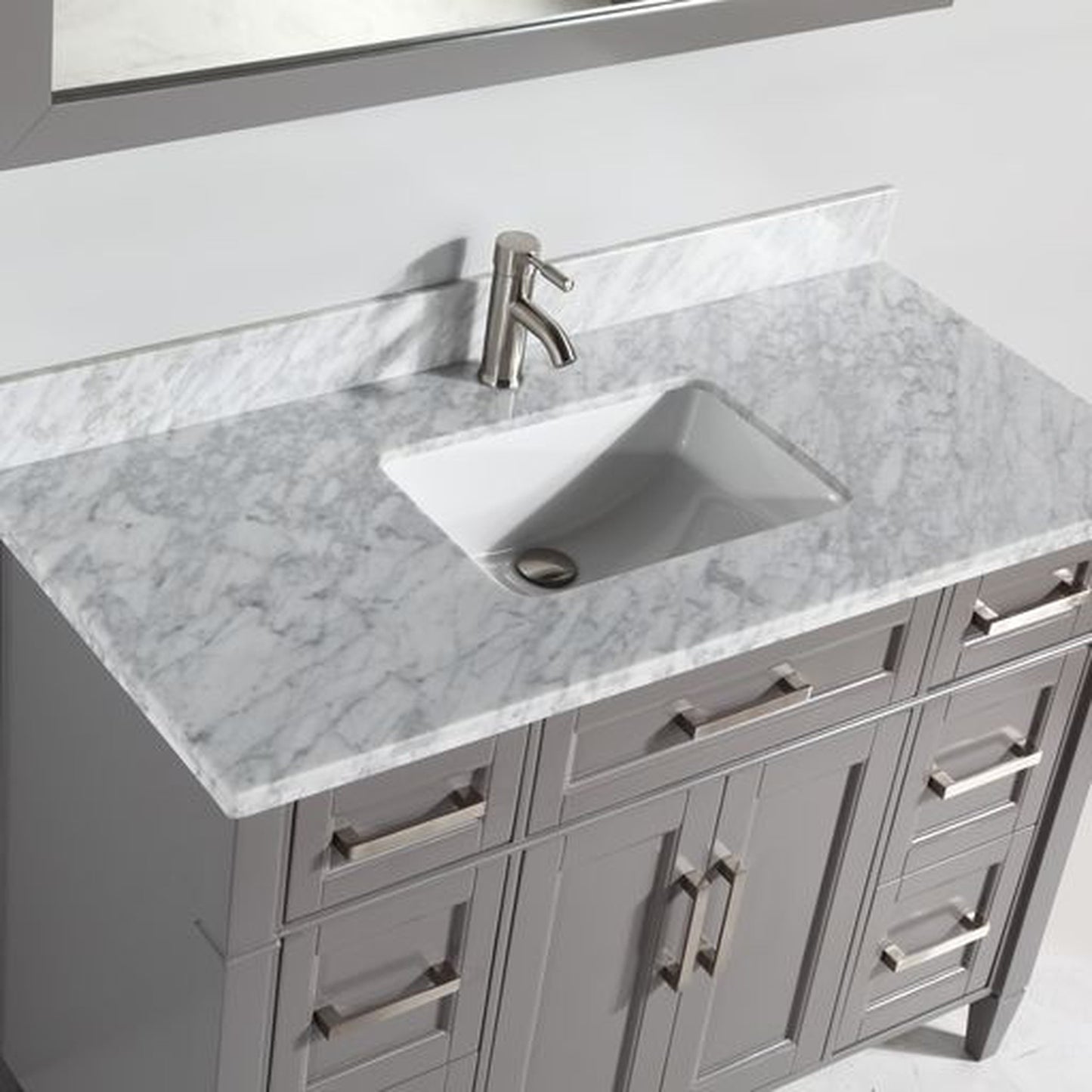 Vanity Art Savona 48" Single Gray Freestanding Modern Bathroom Vanity Set With Carrara Marble Top, Undermount Ceramic Sink, 7 Dovetail Drawer Cabinet, Backsplash and Mirror