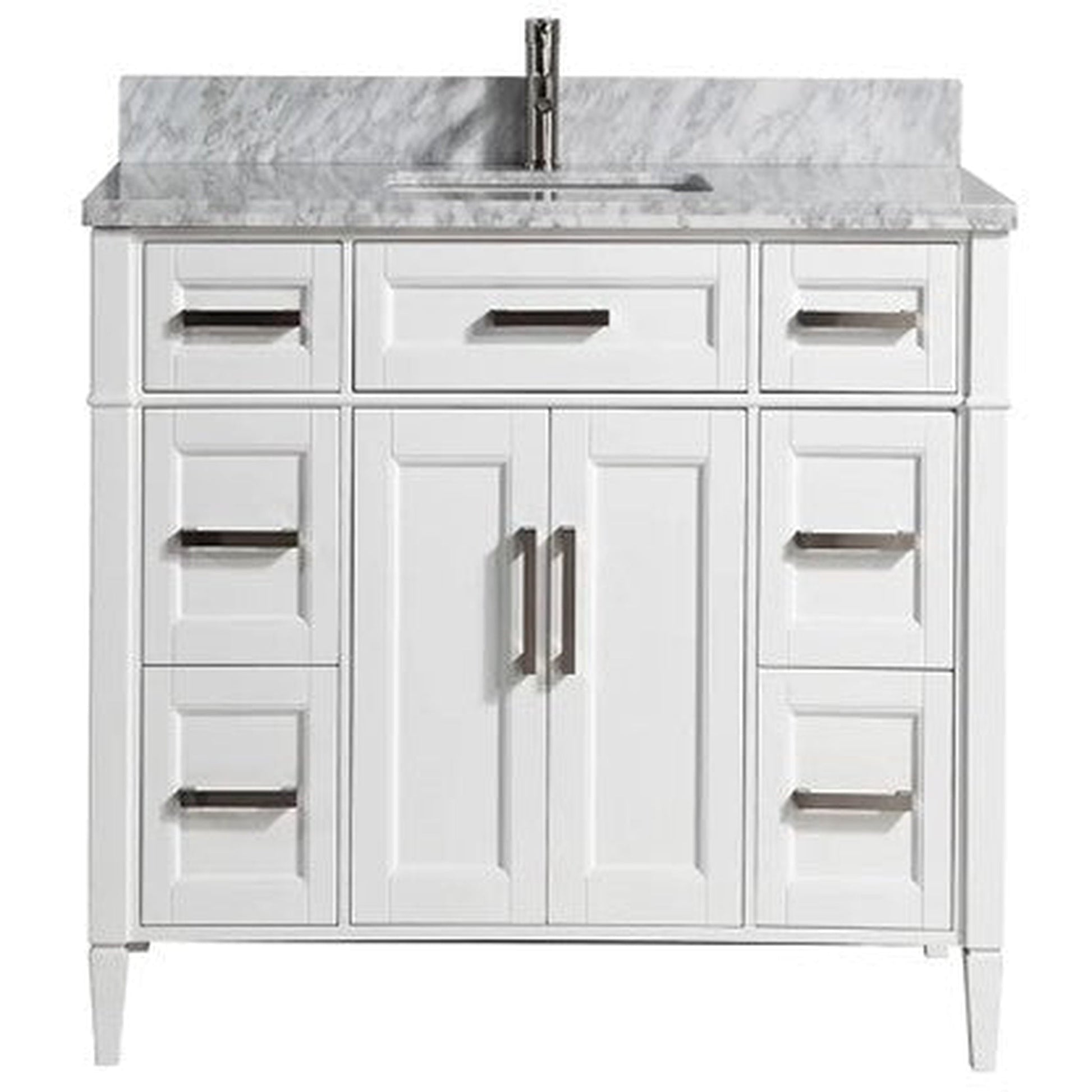 Vanity Art Savona 48" Single White Freestanding Modern Bathroom Vanity Set With Carrara Marble Top, Undermount Ceramic Sink, 7 Dovetail Drawer Cabinet, Backsplash and Mirror