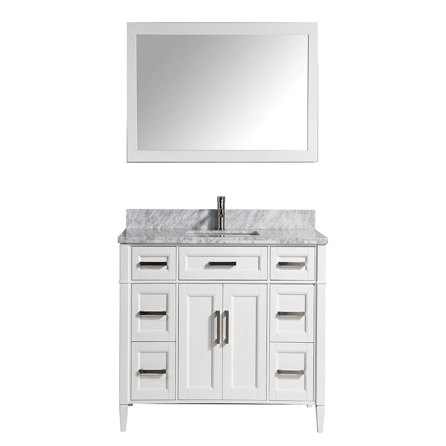 Vanity Art Savona 48" Single White Freestanding Modern Bathroom Vanity Set With Carrara Marble Top, Undermount Ceramic Sink, 7 Dovetail Drawer Cabinet, Backsplash and Mirror