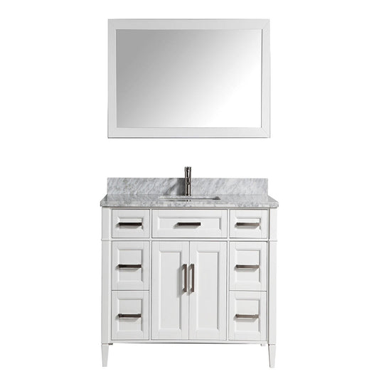 Vanity Art Savona 48" Single White Freestanding Modern Bathroom Vanity Set With Carrara Marble Top, Undermount Ceramic Sink, 7 Dovetail Drawer Cabinet, Backsplash and Mirror