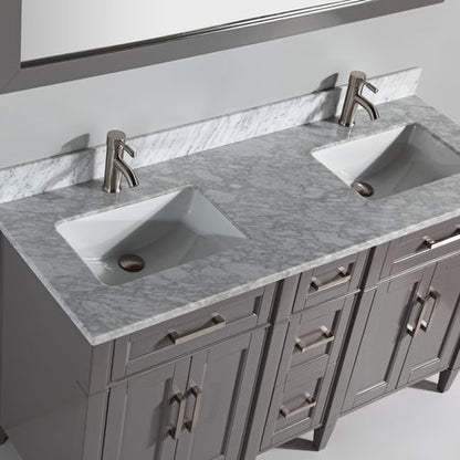 Vanity Art Savona 60" Double Gray Freestanding Modern Bathroom Vanity Set With Carrara Marble Top, Undermount Ceramic Sink, 5 Dovetail Drawer Cabinet, Backsplash and Mirror