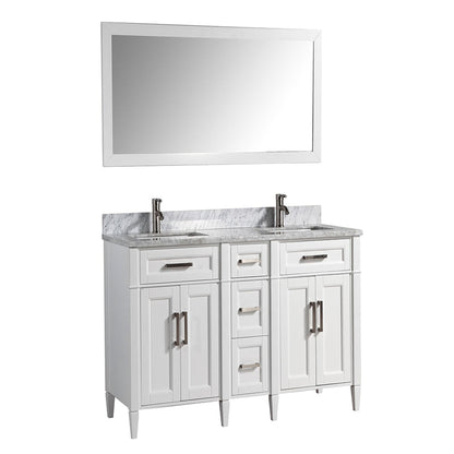 Vanity Art Savona 60" Double White Freestanding Modern Bathroom Vanity Set With Carrara Marble Top, Undermount Ceramic Sink, 5 Dovetail Drawer Cabinet, Backsplash and Mirror