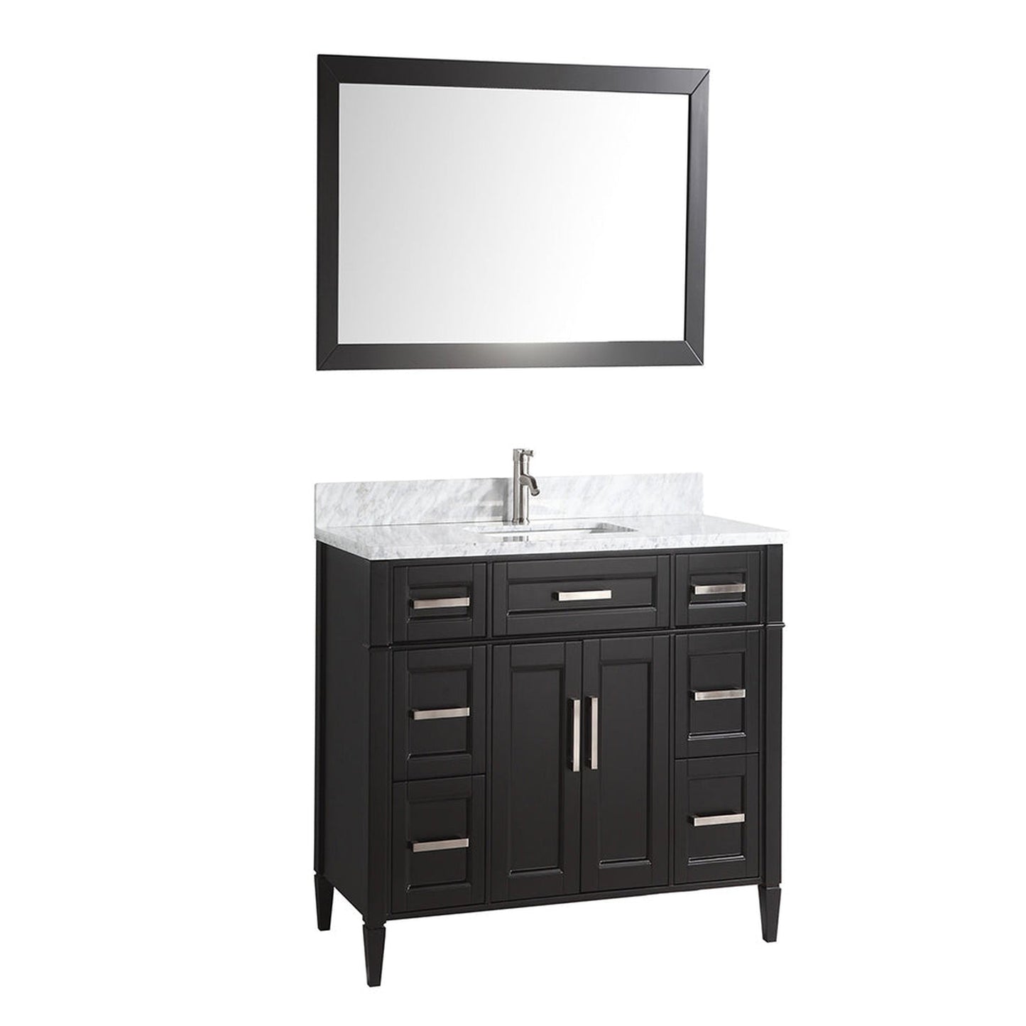 Vanity Art Savona 60" Single Espresso Freestanding Modern Bathroom Vanity Set With Carrara Marble Top, Undermount Ceramic Sink, 7 Dovetail Drawer Cabinet, Backsplash and Mirror